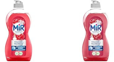 Mir Vaisselle - Vinaigre & Framboise - Dégraissage Expert - Efficace à Froid - Vinaigre Blanc - Sans Conservateurs - Sans Allergènes Parfum - Marque Préférée des Français - Bouteille de 450 ml