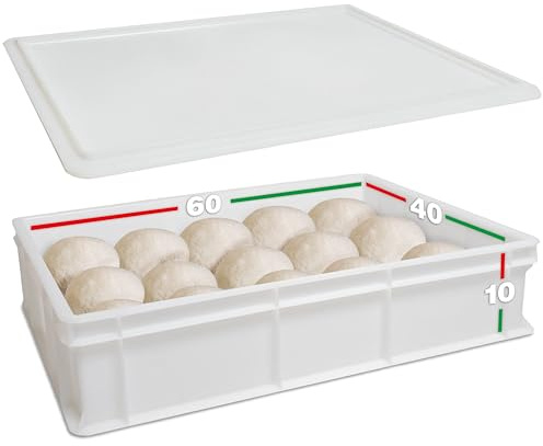 LUNEDA Skål med lock 60 x 40 x 10 cm för professionell jäsning deg - stapelbar behållare tillverkad i Italien för bröd, pizza, panetti, restaurang, pizzeria, ugn