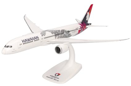 Herpa Snap-Fit flygplansmodell Hawaiian Airlines Boeing 787-9 Dreamliner - N781HA Kapuahi, miniatyr i skala 1:200, samlarobjekt, modell med ställ, plast