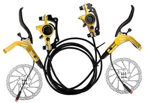 Buachois Bike Disc Brake Sets, E-Bike Hydraulic Brake Kit with 160mm Rotors, Left Front 89cm & Right Rear 147cm Oil Pressure Calipers Levers for Electric Bike Scooter (Gold)
