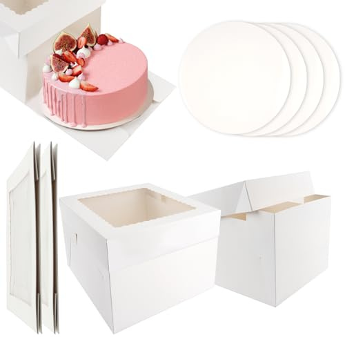 Juego de 4 cajas de cartón para tartas, 30 x 30 x 20 cm, caja para tartas, caja de cartón, caja de transporte para tartas, caja de cartón, para pasteles, pasteles (blanco)