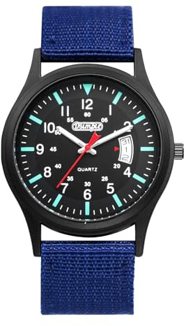 Avaner klockor män taktik militärklocka: Nylonarmbandsur 24 timmars display lysande visare, utomhus herrklocka analog kvartsklocka för män, blå, Militär