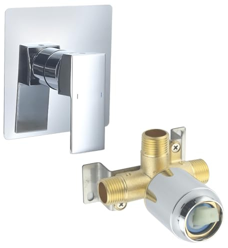 BANGPU Shower Mixer Valve Handle, Wall Mounted Shower Trim Kit with 5.3 Inch Cover Plate, Chrome Bathroom Mixing Valve Replacement