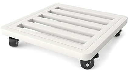 Robust växtstativ för inomhusbruk med hjul – 60 cm metallvagn, rörlig växtvagn av järn och blomkruka, kvadratisk design, vit finish – perfekt som DEK