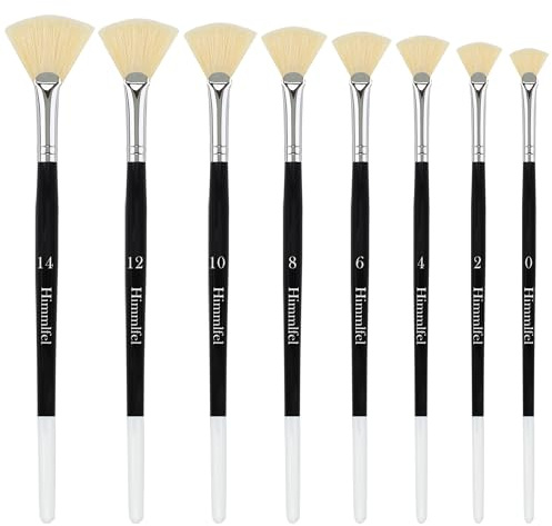 Himmlfel Pinceles de Abanico, 8 Pinceles de Abanico con cerdas de Cerdo para Pintura al óleo