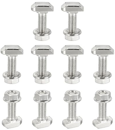 PATIKIL Viti A T Con Testa A Martello M6x20mm, 10 Set Di Viti Ad Incastro Con Dadi Esagonali A Bordo Per Profili In Alluminio Serie 30, Argento
