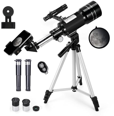 Telescope for Kids & Adults, 70mm Aperture 300mm Telescopes for Astronomy Beginners, 15X-150X Magnification Portable Refractor Telescope with Adjustable Tripod, Phone Adapter