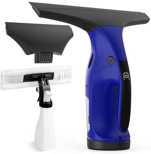 Eave Window Vac Kit, Upgraded Cordless Window Vacuum with 17cm & 28cm Suction Nozzles, Electric Window Cleaner with 40min Runtime and 270ml Water Tank, Suitable for Windows, Mirrors, Bathroom,WC09（BL）