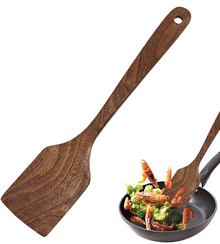 Premium Edition träspatel – serveringsbestick graverat med fint ebenholts – ergonomiskt långt handtag, belagd spatel för känsliga | köksbestick hållbar för professio