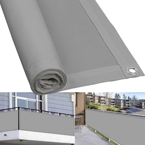 Pantalla Privacidad Balcón 96 x 320 cm Impermeable Malla de Ocultacion Protección Opaca, Protección UV, Resistente Al Viento Estera de Privacidad para Exterior Terraza, Gris