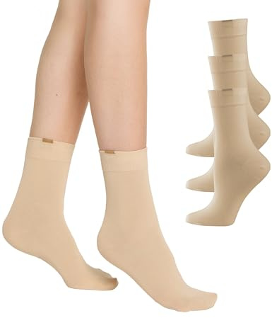 Nur Die 3er Pack Passt Perfekt Socken atmungsaktive Baumwolle einfarbig Komfortbund ohne drückende Naht Damen, beige, 35-38