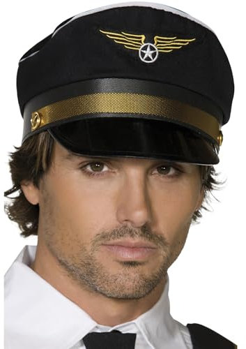 Smiffys Pilotenmütze, Schwarz Halloween