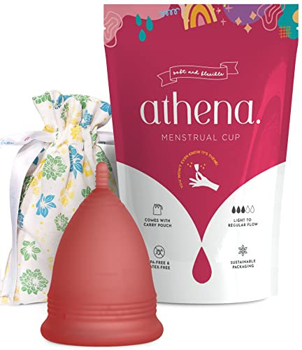 Athena Menstrual Cup One-Pack, Period Cups for Regular to Heavy Flow (Size 2 Large) - Soft Reusable Menstruation Cup - BPA Free Feminine Silicone Cup - Easy to Use and Clean Tampon (Transparent Red)