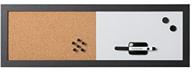 Bi-Office, Tableau Combiné, Tableau Blanc et Tableau d'Affichage Elements, Effaçage à Sec Magnétique/ Liège, Cadre en MDF Noir, 60x20cm