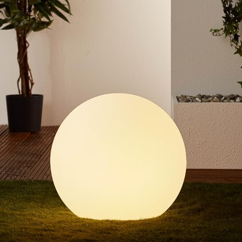 Lightbox Outdoor Lichtkugel - Ø 45 cm - hochwertige Gartenlampe mit Erdspieß & Stecker - für die Terrasse/Balkon/Außenbereich als Wegebeleuchtung - E27 Fassung, max. 60 W - aus Kunststoff in Weiß