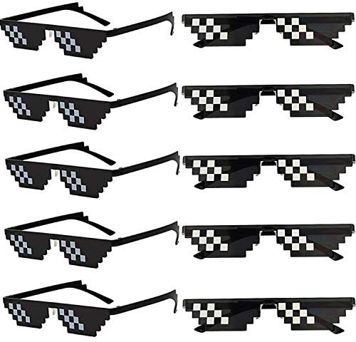FSMILING 10 Pack Thug Life Brille Pixel Brille Thug Life Sonnenbrille Pixel Glasses Mosaik Gamer Mlg Coole 8 Bit Pixelated Lustige Brillen Für Erwachsene,Schwarz