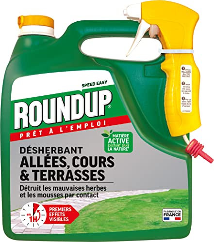 ROUNDUP RDCA3A - Désherbant Cours, Allées Terrasses Prêt à L'emploi 3 L -Premiers effets visibles en 1h - Elimine mauvaises herbes et mousses par contact - Produit à base d'acide pélargonique - 100 m²