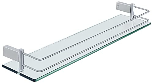SAYAYO Étagères de Salle de Bain Étagère de Douche en Verre Étagère Murale Rangement Douche avec Tablette, Verre Trempé Rectangulaire, Finition Brossé, 60CM, EGC1000-60-LS