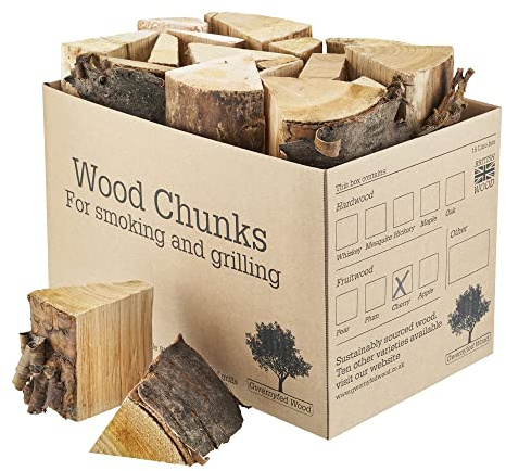 Wood Chunks 3Kg (10 Litres) for Smoking Food - (8 Great Flavours) Kiln Dried Wood - Chunks for Smoking Food on BBQ’s/Barbeques. (Cherry (3KG -10 Litres))
