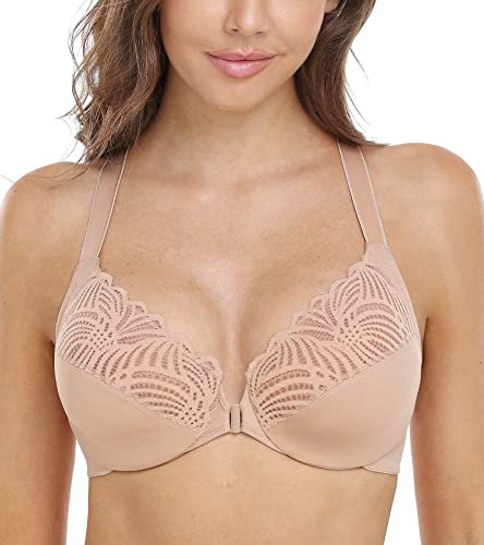 DotVol Damen BH Vollschalen Ungepolster Bügel BH Floraler Spitze BH Soft Cup Große Größen(Beige,85E)