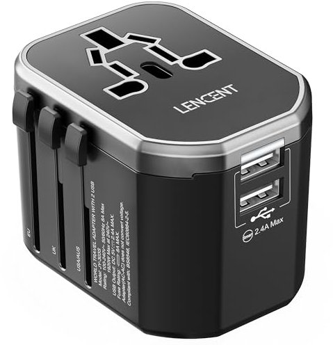 LENCENT Adaptador Enchufe de Viaje Universal con 2 USB, Adaptador Universal Internacional a Reino Unido/EE.UU./Europa/Australia/China, Adecuado Más de 200 Países, Enchufe de Tipo G/A/I/C