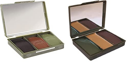 Set 2 Stück Tarnschminke Camouflage mit Spiegel Make Up Creme je 3-Farben schwarz Oliv braun/Khaki Oliv braun, NATO genehmigt Chameleon Tarnung Survival Militär Armee+gratis Glück Aufkleber