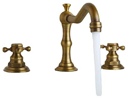 BiaoTeng Grifo Lavabo 3 Orificios Doble Manija,Grifo Lavabo Vintage Laton,Grifo Lavabo Agua Fria Y Caliente,Grifo Lavabo 3 Orificios Doble,Antiguo