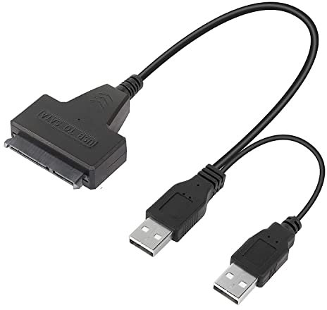 Movilideas - Cable adaptador de disco duro USB 2.0 a SATA III para SSD y HDD de 2.5 y 3.5, doble USB con entrada 12v.