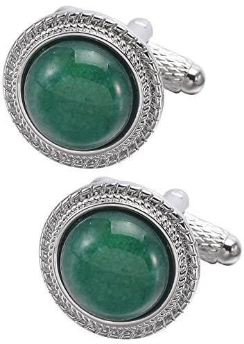 Jonwo Natürliche Grüne Aventurin Stein Herren Manschettenknöpfe in Geschenk Box Quadratische Edelstein Manschettenknöpfe Men Cufflinks Hochzeit Hemd Party Geburtstag Jubiläum Kleid (Silber)