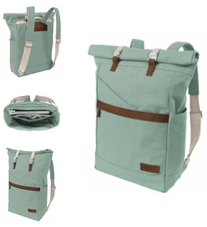 MELAWEAR® Rucksack “Ansvar I” 19 Liter · für Damen & Herren · Laptoprucksack mit 15” Laptopfach · Wasserabweisend, Fair Trade & GOTS-zertifiziert · Rolltop Backpack für Schule, Arbeit & Uni · Sage