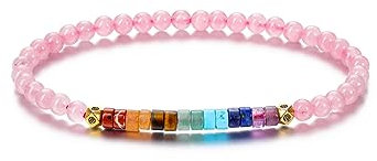 CrystalTears Rosenquarz Armband Damen 4mm Beads elastischer Perlenarmband mit echte Chakra Steine Reiki Talisman spirituelle Geschenke