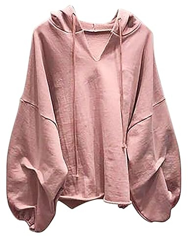 AMhomely Damen-Hoodie, Boyfriend-Passform, Sweatshirt, Kordelzug, lässiger Pullover, Top, Langarm, einfarbig, Basic-Tunika, Oberteil in Übergröße, lockere Passform, Rundhalsausschnitt, 01 Rosa, XXL