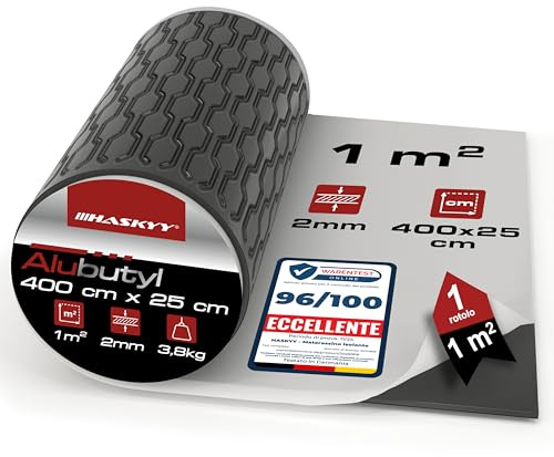 HASKYY 2mm 1mq Alubutile NERO Anti-rimbombo Tappetino isolante autoadesivo 25cm per Auto - Protezione acustica per veicoli, insonorizzazione e protezione dal rumore