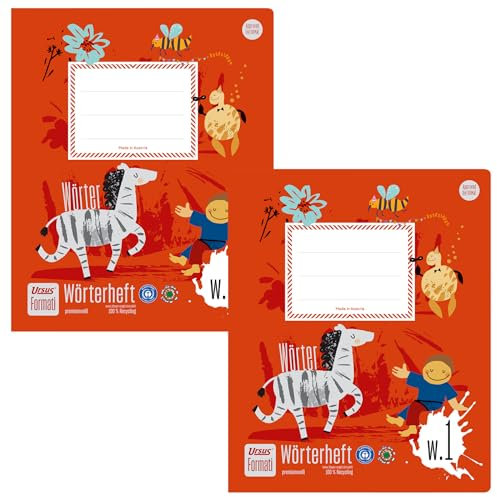 Formati Wörterheft W.1 Quart 20 Blatt 6/6/6mm liniert mit Zeichenfeldern, 100% Recyclingpapier, 2 Stück, kombinierte Lineatur für Wortübungen