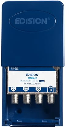 EDISION OMS-3 Partitore da palo 3 uscite, esterno splitter Satellitare e TV, connettore F, Distributore di Segnale TV, 5-2400Mhz, DVB-S2, DVB-T2, DVB-C, Passaggio di DC, Scatola per esterno, 3-Vie