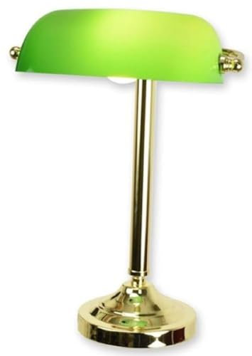 Casa Padrino Lampe de Bureau banquier Or/Vert 27 x 23 x H. 40,5 cm - Lampe de Table en Laiton avec Abat Jour en Verre - Lampe banquier