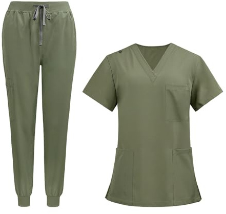 Harilla Krankenpflege-Uniformen, Peeling-Set, Krankenpflege-Arbeitsanzüge, Krankenschwester-Oberteil, Hosen, Männer und Frauen, Arbeitskleidung, bequeme, Grün, S