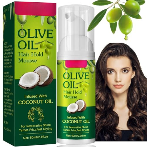Hair Styling Curling Mousse, Olive Oil Natural Moisturizing Foam for Frizz Control, Long-Lasting Smooth Hold, Multi-Purpose Fluffy Hair Mousse