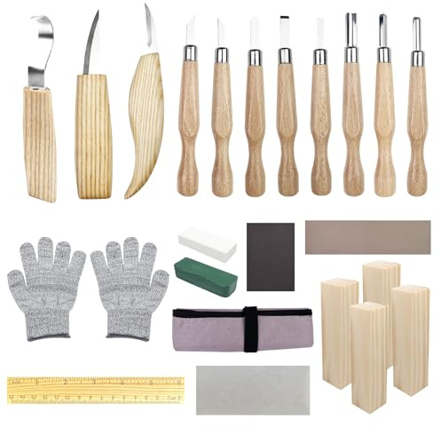 Traxenta Kit Intaglio Legno, Coltello Intaglio Legno Professionale, 25 PCS Set di Utensili da Intaglio in Legno, Strumenti per Intaglio del Legno con 11 Coltelli da Intaglio, per Adulti Bambini