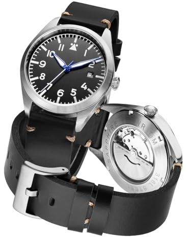 Reloj de piloto para hombre reloj de pulsera de aviador relojes mecánicos automáticos caja de acero inoxidable y correa de cuero genuino, Flieger Timepieces