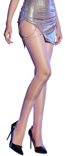 GOCBOBO Collant Femme Brillant Collant Sans Couture 5 DEN Collants Transparents Ultra Fins Beige