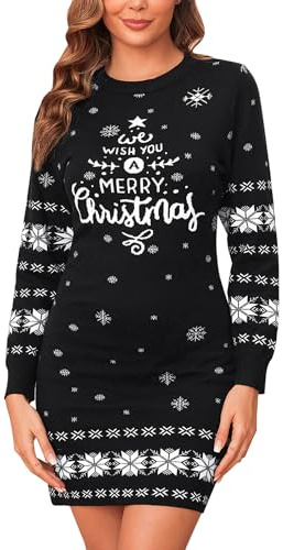 Gyabnw Vestito Natale Donna Lavorato a Maglia da Donna Girocollo in Maglione Abito Invernale Manica Lunga Aderente Mini Abito Elegante Maglione Lavorato a Maglia Abito Casual XS-XXL
