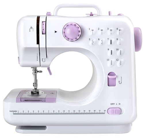 M MUNCASO Nähmaschine für Anfänger, 12 eingebaute Stiche, Haushalt kleine Nähmaschine mit Fußpedal, Zwei Geschwindigkeiten, Doppelte Strecke Multifunktions mit EU-Stecker, Vor und Rückwärtsautomatik