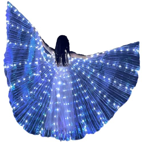 Ala di danza del ventre, ali luminose per adulti, chiusura in, con aste telescopiche, 2 modalità, controllo della luce, LED, ali di farfalla, per Carnevale, palcoscenico, Natale, feste di fata,