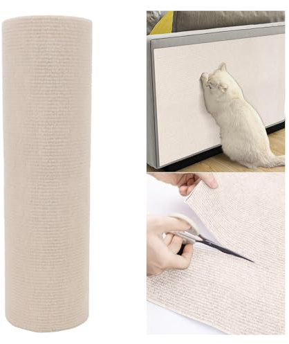 Kattskrapsmatta, Trimbar Självhäftande Kattskrapsmatta, Möbelskydd för Kattskrapstolpe Matta Täckt, 15,75 X 78,74 Tum, Lätt Att Applicera och Ta Bort, DIY Cat Pad (Beige)