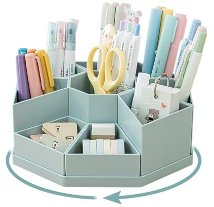 Lvjkes Organizador escritorio, 9 Compartimentos gran capacidad Organizador de escritorio, Giratoria 360 ° Extraíble, Puede acomodar lápices, Bolígrafos de colores, Varios artículos de papelería(Azul)