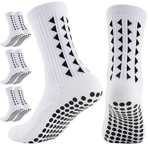 OnseToday 3 Pairs Non Slip Football Socks, Football Grip Socks for Men, Soccer Socks with Rubber Dots for Yoga Running Hiking (UK, Numeric, 5, 11, Regular, Regular, White)