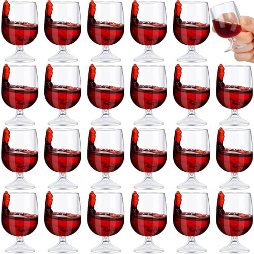Roshtia 24 Pcs Mini Shot Glasses 1.75 oz Small Brandy Snifters Clear Reusable Plastic Cute Cognac Glasses Port Glasses Cup for Tasting Whiskey Brandy Wine Beer Drinking