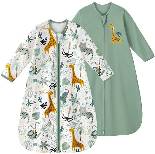 Yoofoss 2er Pack Baby Schlafsack Sommer 100% Baumwolle 0.5 Tog Sommerschlafsack mit Ärmel Tragbare Decke Babyschlafsack Weich Schlafstrampler 67 cm für Neugeborene Kleinkinder 0-6 Monate