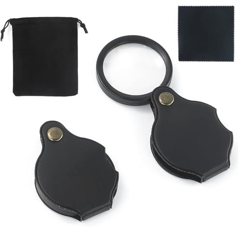 2 pezzi lente di ingrandimento tascabile, mini lente d'ingrandimento, lente di ingrandimento da lettura pieghevole, lente di ingrandimento da 10 volte con panno per la pulizia e custodia, girevole a